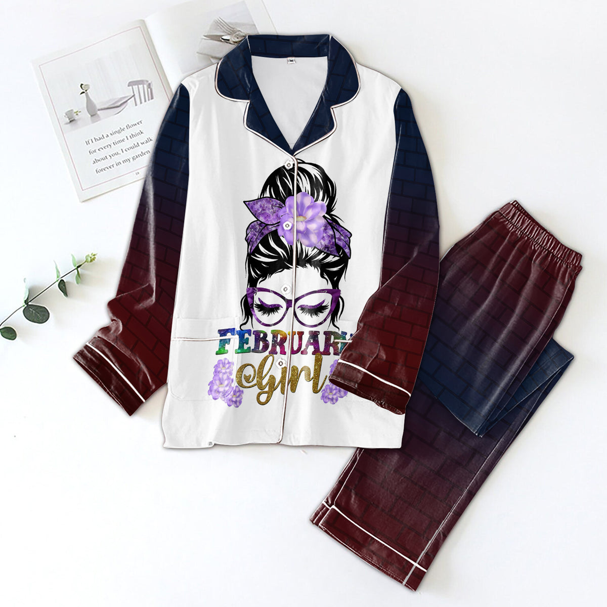 Women&#39;s Pajamas Set For February Woman, A Queen Was Born In February, Birthday Pajamas, Birthday gifts for February Woman