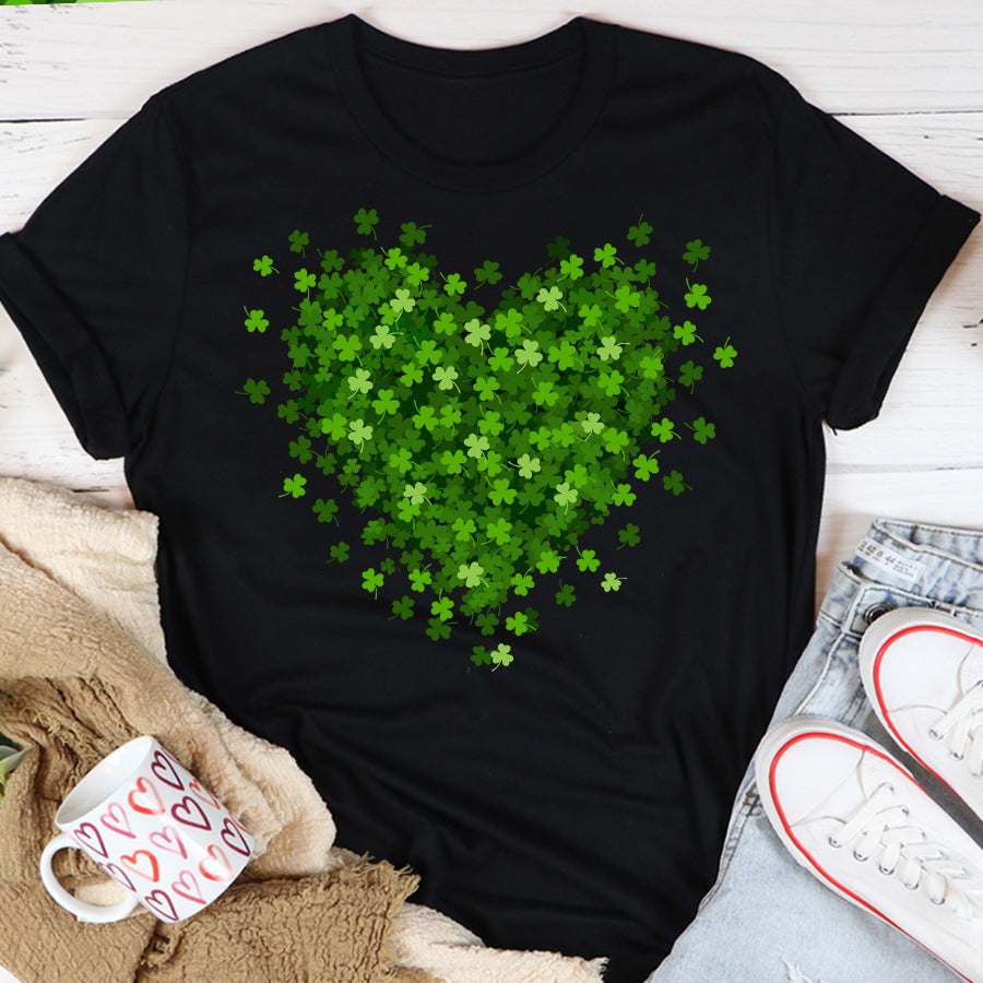Saint Patrick&#39;s Day Heart Shirt, St Patrick Day Shirt, Shamrock Shirt, Heart Shamrock Shirt, Lucky Shirt, Irish Shirt, St. Paddy&#39;s Day Shirt