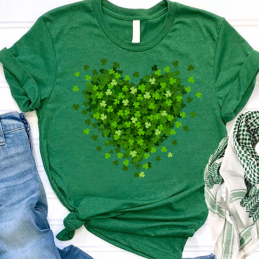 Saint Patrick&#39;s Day Heart Shirt, St Patrick Day Shirt, Shamrock Shirt, Heart Shamrock Shirt, Lucky Shirt, Irish Shirt, St. Paddy&#39;s Day Shirt