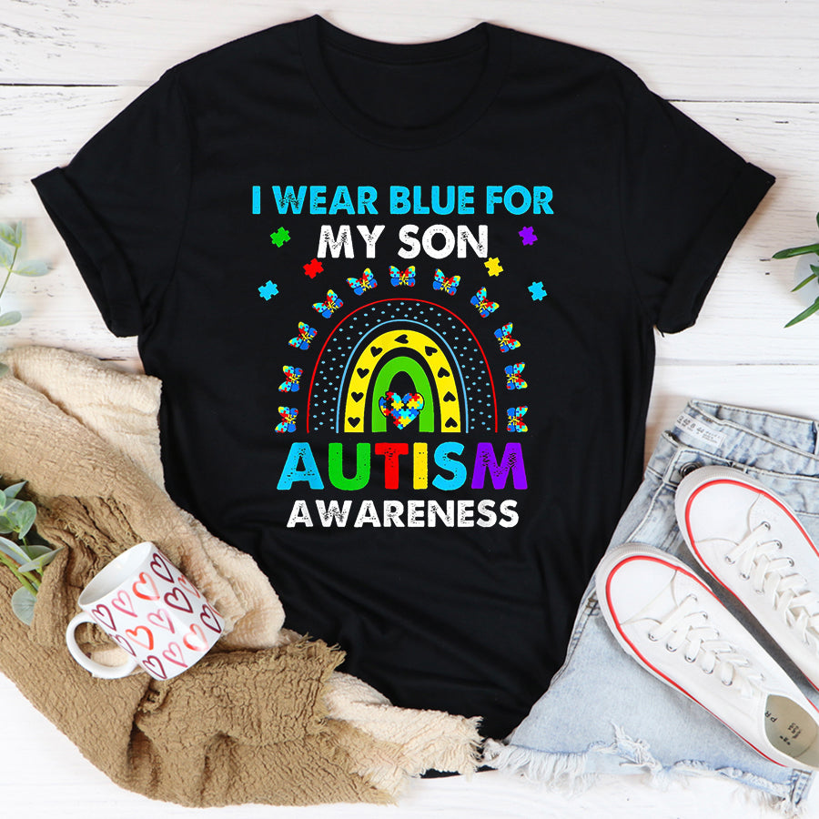 Autism Awareness Shirt I Wear Blue For My Son Autism Awareness Rainbow T-Shirt Autism Ribbon Shirts
