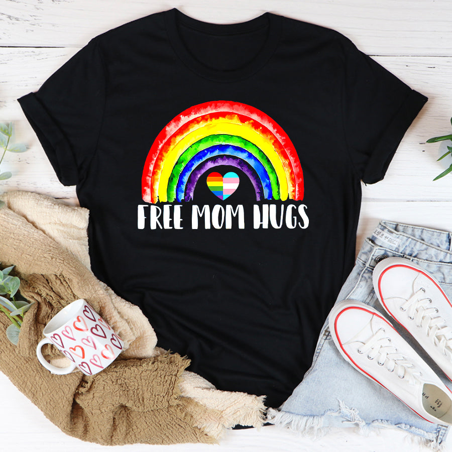 LGBT Shirts, Rainbow Pride Shirt, LGBTQ Free Mom Hugs Gay Pride LGBT Ally Rainbow Mother&#39;s Day T-Shirt