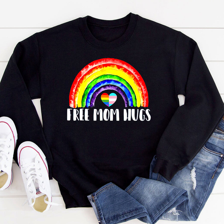 LGBT Shirts, Rainbow Pride Shirt, LGBTQ Free Mom Hugs Gay Pride LGBT Ally Rainbow Mother&#39;s Day T-Shirt