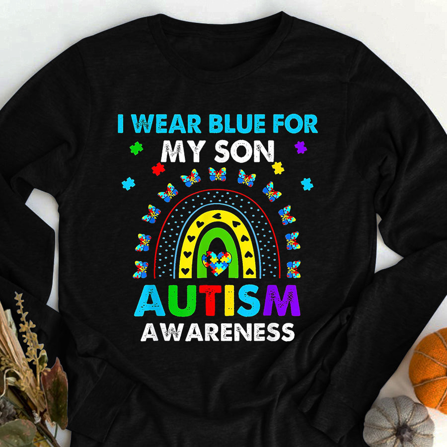 Autism Awareness Shirt I Wear Blue For My Son Autism Awareness Rainbow T-Shirt Autism Ribbon Shirts