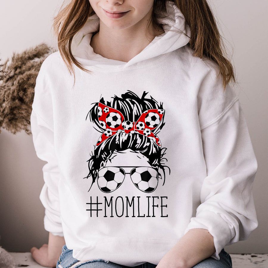 Soccer Mom Shirt Messy Bun Bandana Hair Wearing Soccer Sunglasses Mom Life T-Shirt Mother Day Shirts