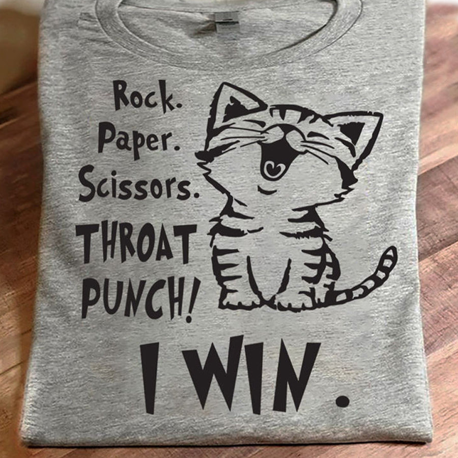 Rock paper scissors throat puch i win Cat t shirt, funny shits, Cat Lover Gift, Pet Gift unisex cotton t shirt