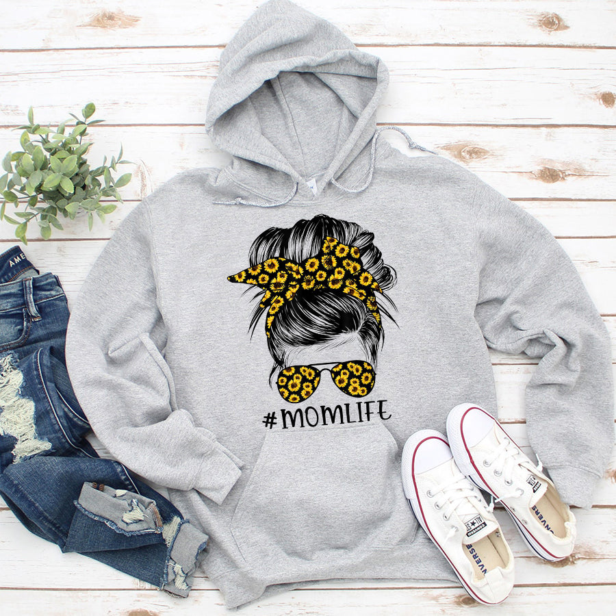 Mom Life Shirt Mom Life Sunflower Messy Bun T-Shirt Mother Day Shirts