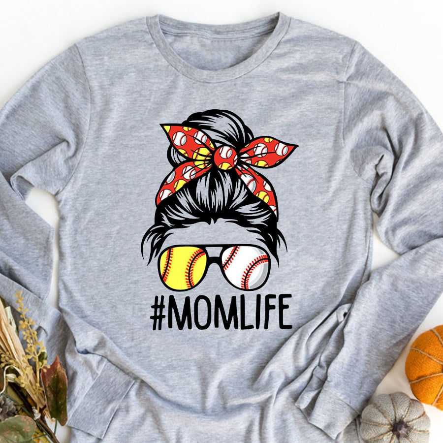 Baseball Mom Shirt Dy Mom Life Softball Baseball Mothers Day Messy Bun T-Shirt Mother Day Shirts