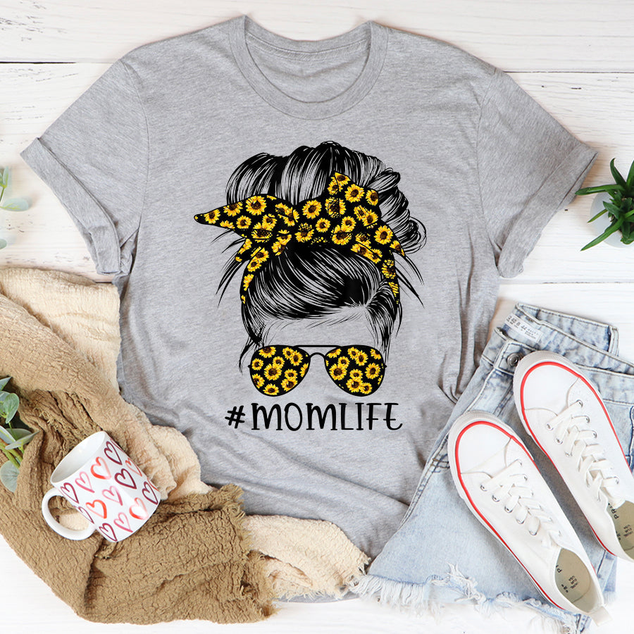 Mom Life Shirt Mom Life Sunflower Messy Bun T-Shirt Mother Day Shirts