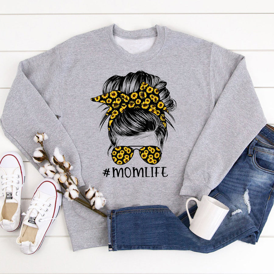 Mom Life Shirt Mom Life Sunflower Messy Bun T-Shirt Mother Day Shirts