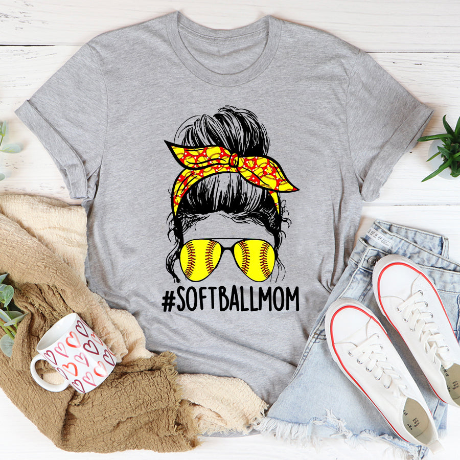Baseball Mom Shirt Funny Softball Mom Messy Bun Mama Mother&#39;s Day Sporty Mom T-Shirt Mother Day Shirts