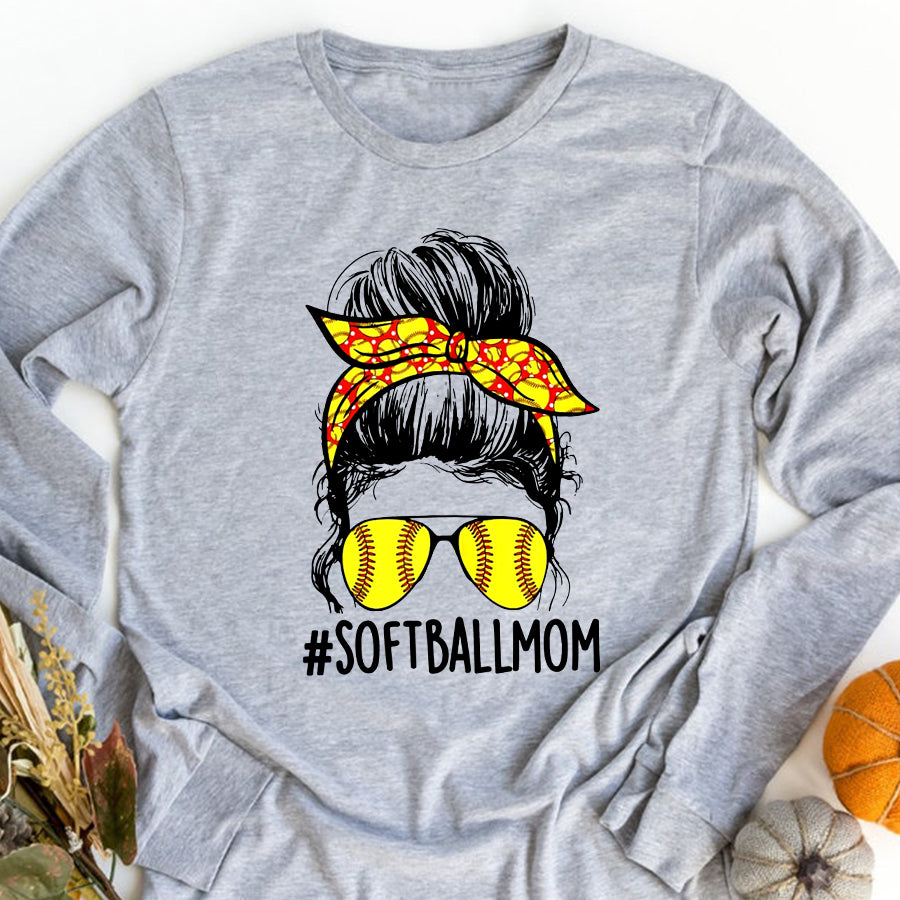 Baseball Mom Shirt Funny Softball Mom Messy Bun Mama Mother&#39;s Day Sporty Mom T-Shirt Mother Day Shirts