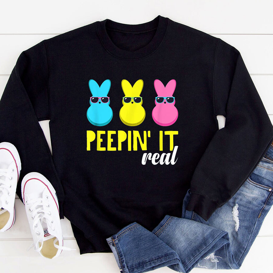 Easter Shirt Peepin It Real Happy Easter Bunny Egg Hunt Funny T-Shirt Funny Easter Gift