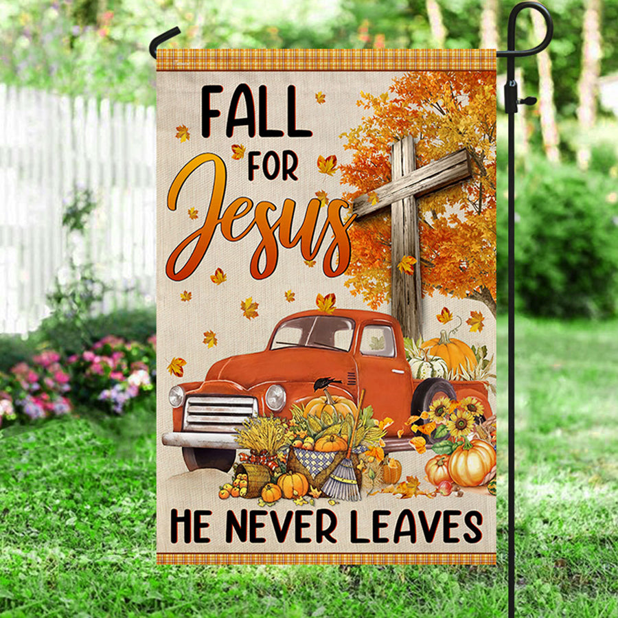 Fall for Jesus He never leaves Halloween house flag, Halloween gift ideas, Halloween yard decoration