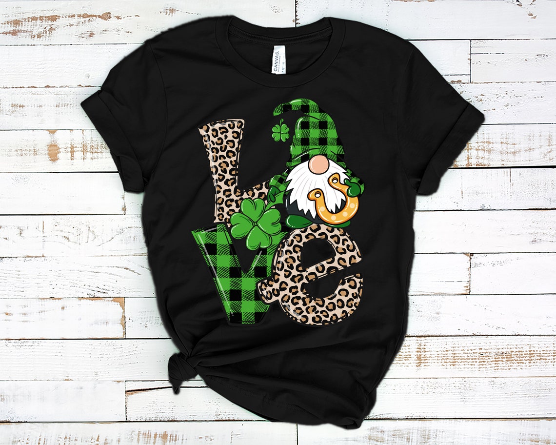 LOVE Patrick Day Gnomes Shirt, St. Patricks Day Shirt, Shamrock Lucky Lips, Four Leaf Clover, Shamrock Shirts, Patrick&#39;s Day