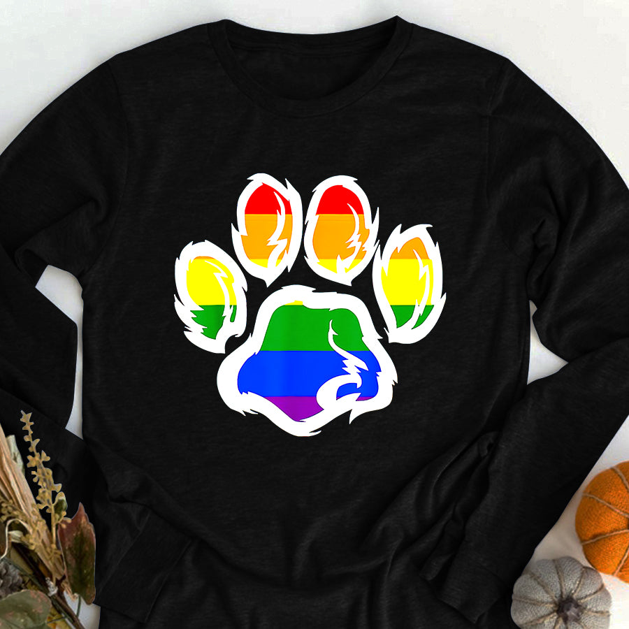 LGBT Shirts, Rainbow Pride Shirt, LGBT Ally Furry Pride Rainbow Fursuit Dog Paw Print T-Shirt