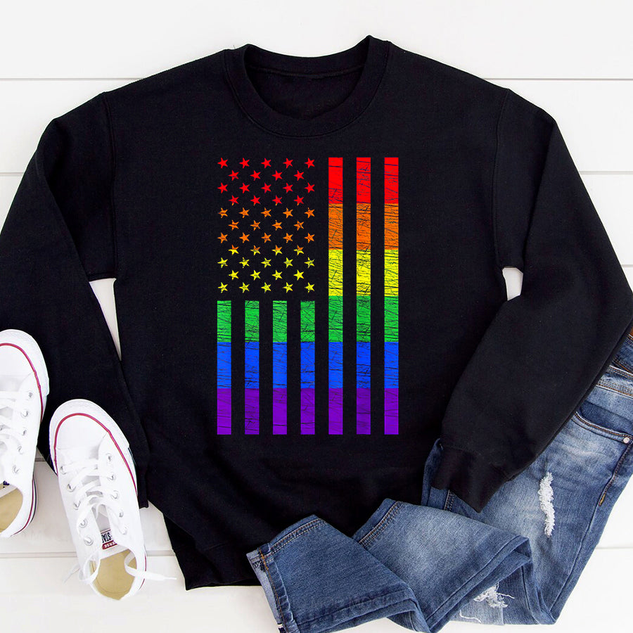 LGBT Shirts, Rainbow Pride Shirt, LGBT American Flag Pride Rainbow Gay Lesbian Bisexual Trans T-Shirt