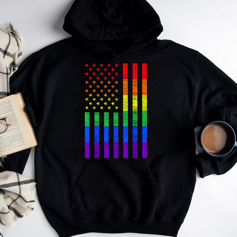 LGBT Shirts, Rainbow Pride Shirt, LGBT American Flag Pride Rainbow Gay Lesbian Bisexual Trans T-Shirt