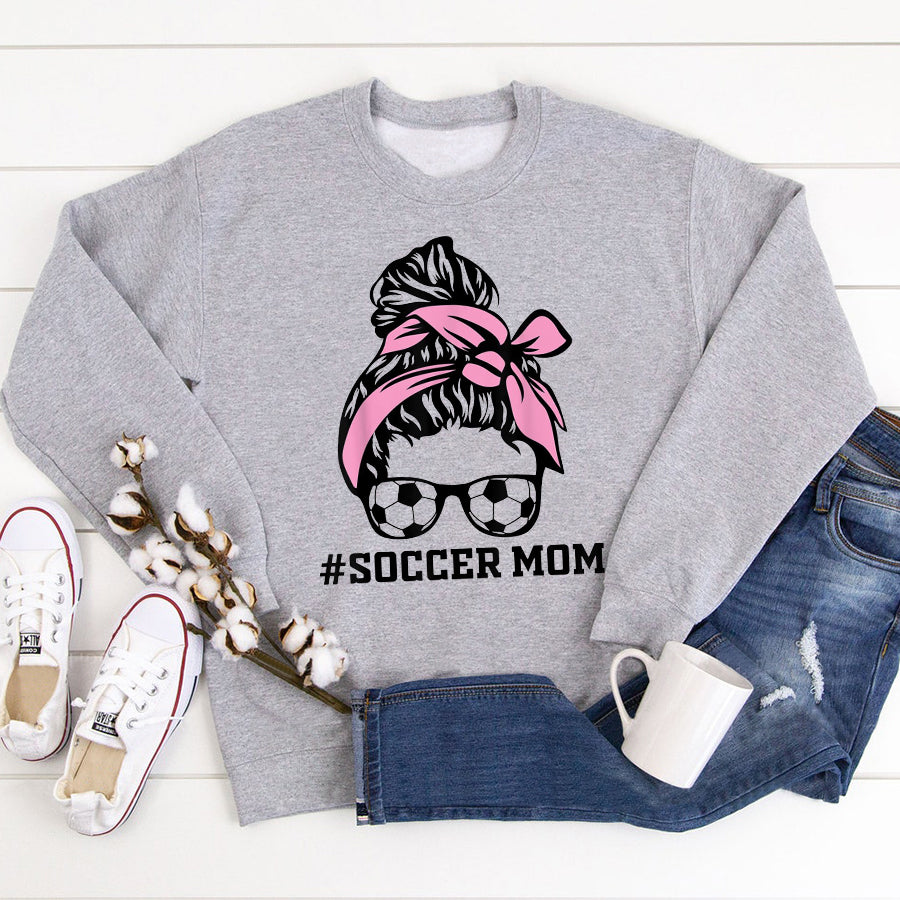 Soccer Mom Shirt Mom Life Soccer Mom Mothers Day Messy Bun Women Funny T-Shirt Mother Day Shirts