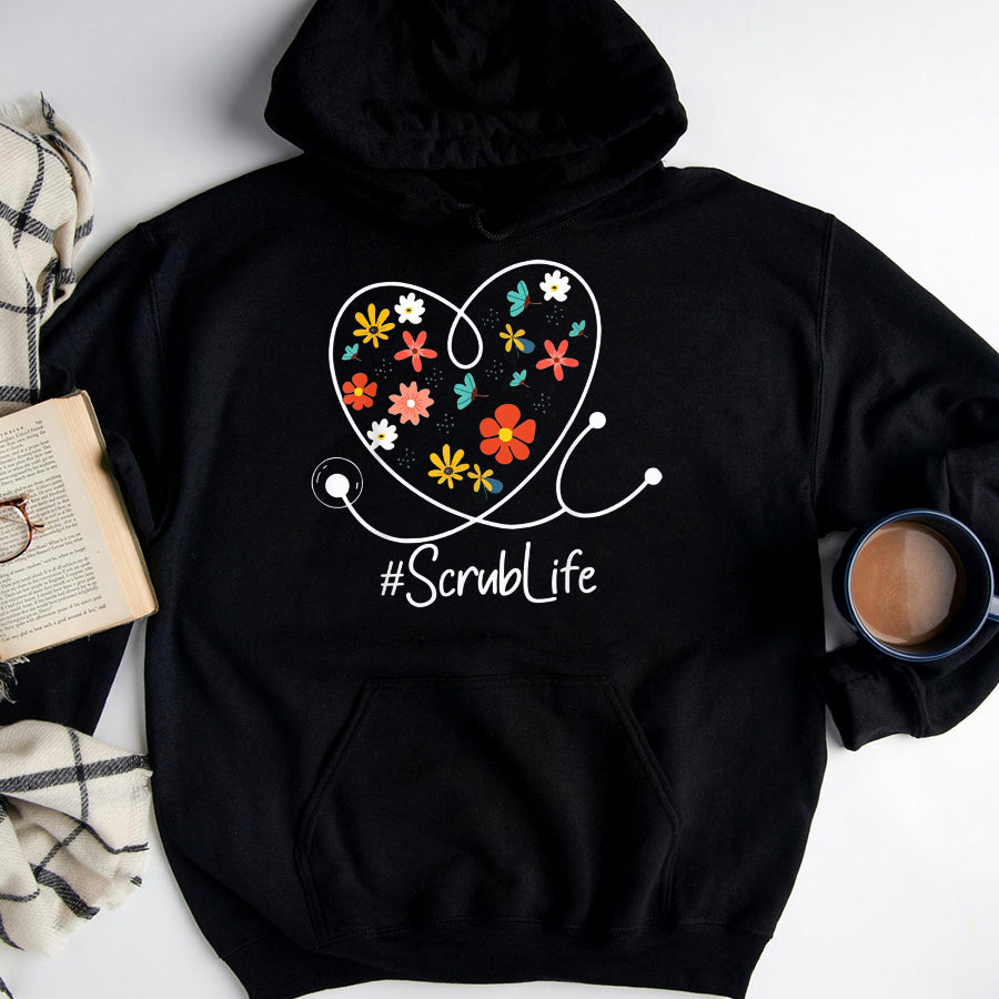 Easter Shirt Spring Floral Stethoscope Happy Easter Scrub Life T-Shirt Funny Easter Gift