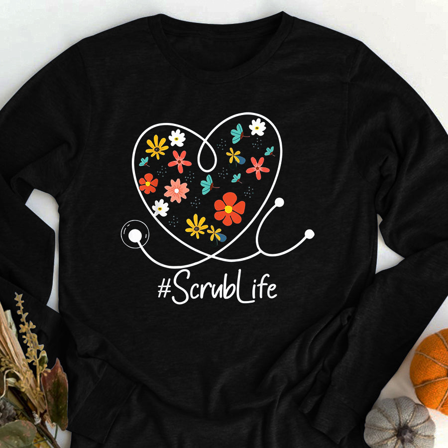 Easter Shirt Spring Floral Stethoscope Happy Easter Scrub Life T-Shirt Funny Easter Gift