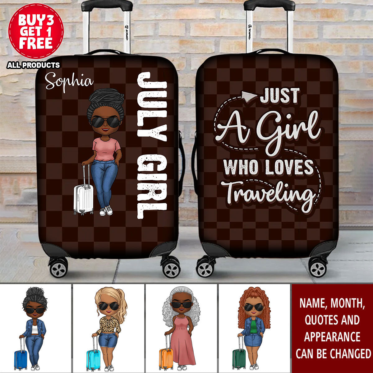 Personalized Luggage cover, Customized Gifts For July Girls Who loves traveling, Best Gift For Friend, July Girls