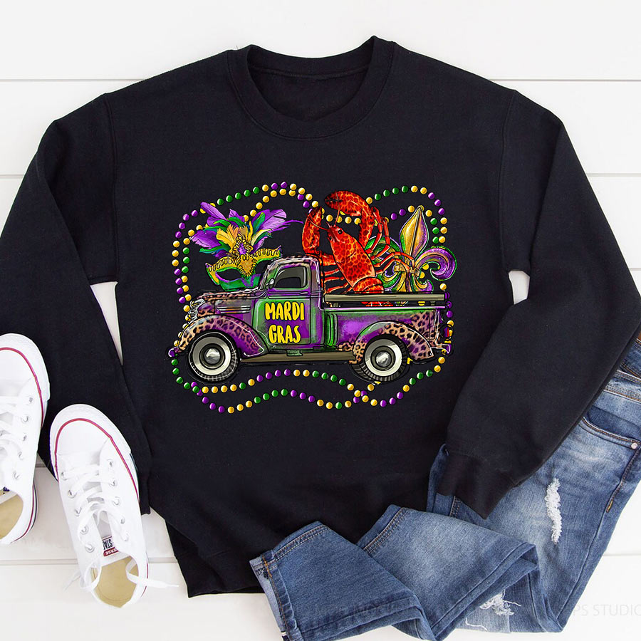 Mardi Gras Truck With Mask Fleur De Lis And Crawfish Shirts, Mardi Gras Shirt, Mardi Gras Truck Gifts