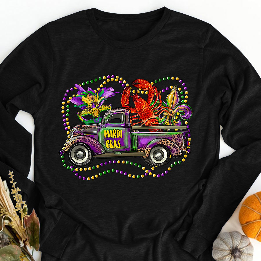Mardi Gras Truck With Mask Fleur De Lis And Crawfish Shirts, Mardi Gras Shirt, Mardi Gras Truck Gifts