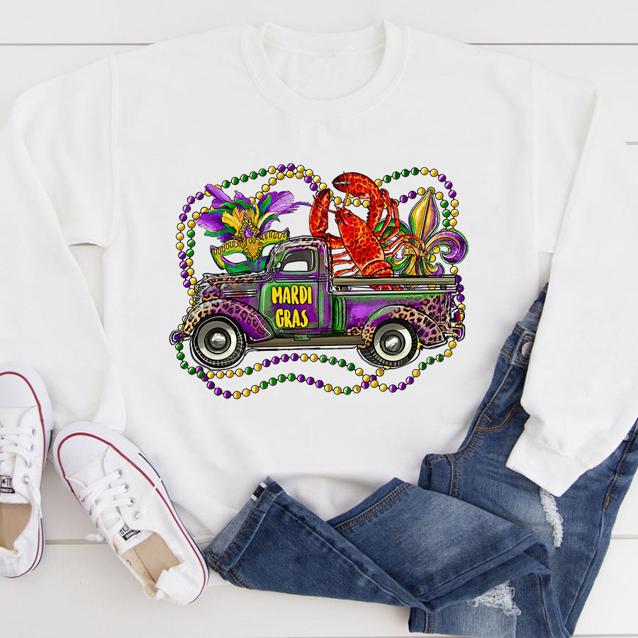 Mardi Gras Truck With Mask Fleur De Lis And Crawfish Shirts, Mardi Gras Shirt, Mardi Gras Truck Gifts