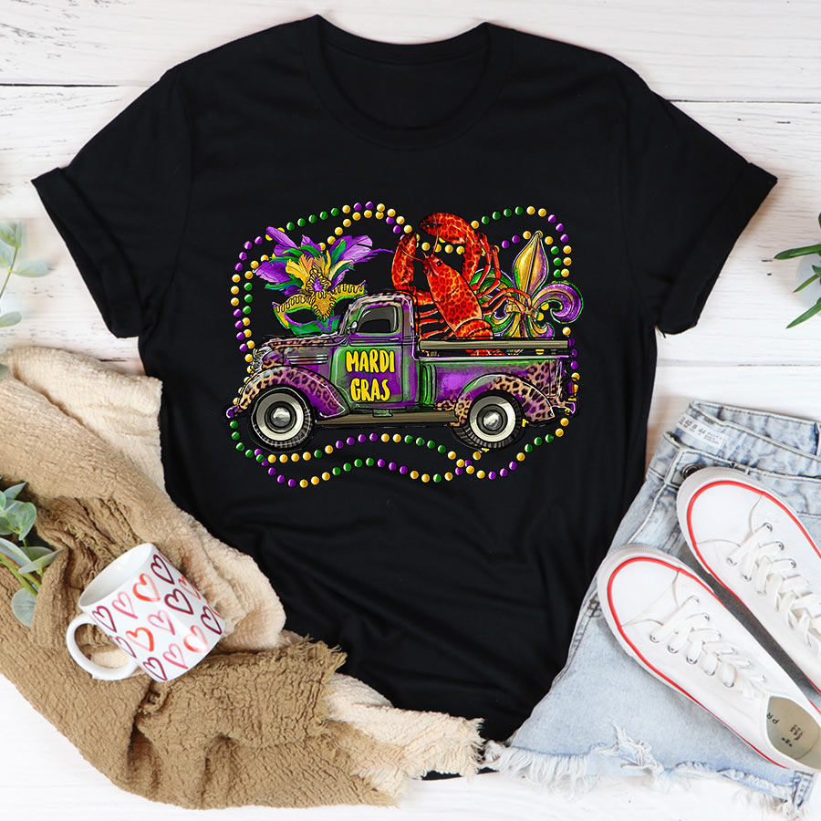 Mardi Gras Truck With Mask Fleur De Lis And Crawfish Shirts, Mardi Gras Shirt, Mardi Gras Truck Gifts