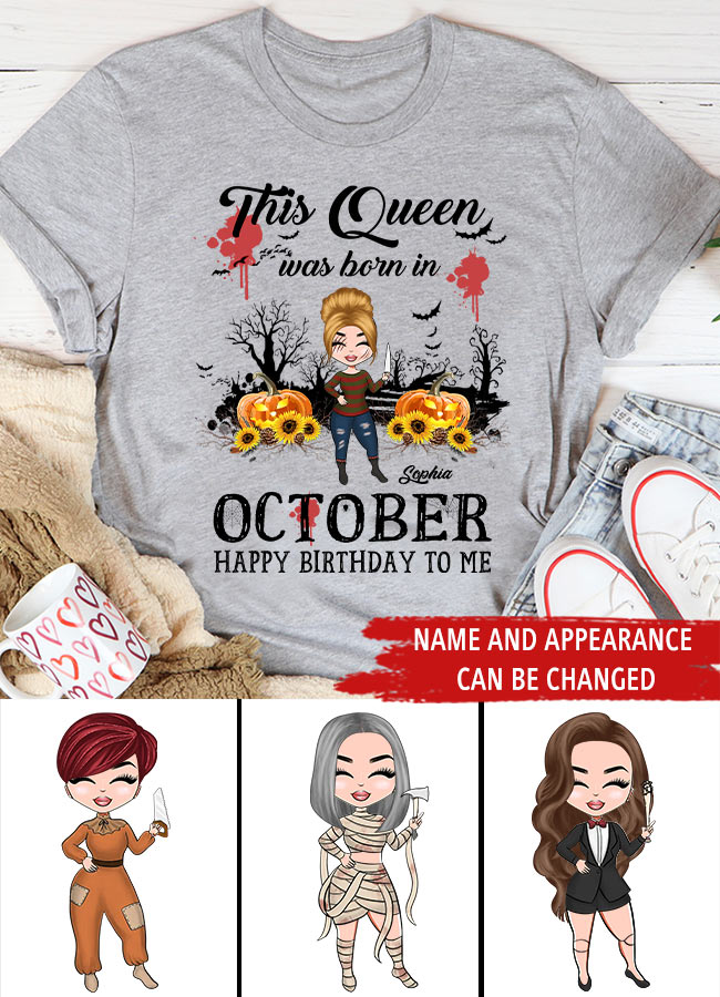 October Birthday Shirt, Custom Birthday Shirt, Queens are Born In October, October Birthday Shirts For Woman, October Birthday Gifts, Personalized Halloween, custom halloween shirts, personalized halloween gifts