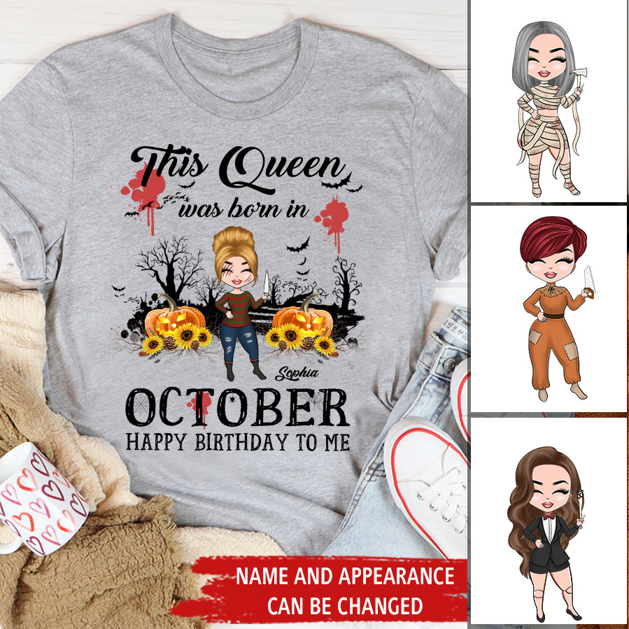 October Birthday Shirt, Custom Birthday Shirt, Queens are Born In October, October Birthday Shirts For Woman, October Birthday Gifts, Personalized Halloween, custom halloween shirts, personalized halloween gifts