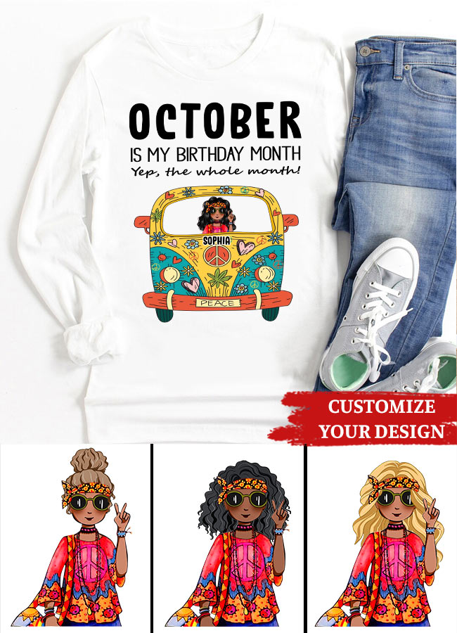October Birthday Shirt, Custom Birthday Shirt, Queens are Born In October, October Birthday Shirts For Woman, October Birthday Gifts- Gift For Hippie - Hippie Girl