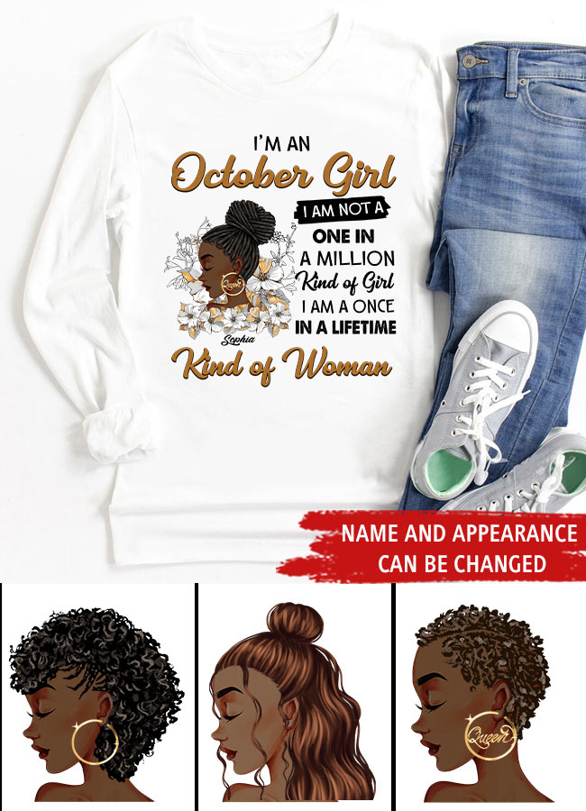 Custom October Birthday Shirt For Woman, Queens are Born In October Gifts, Melanin Afro Woman Shirt, Black Girl Tee, Afro Queen Gift