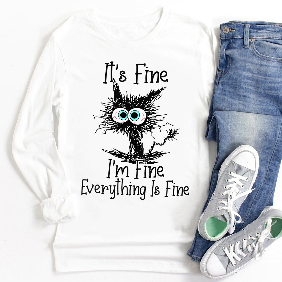 I&#39;m Fine Everything Is Fine cat shirts, Funny cat Shirt, Cat Lover Gift, Cool cat unisex cotton t shirt