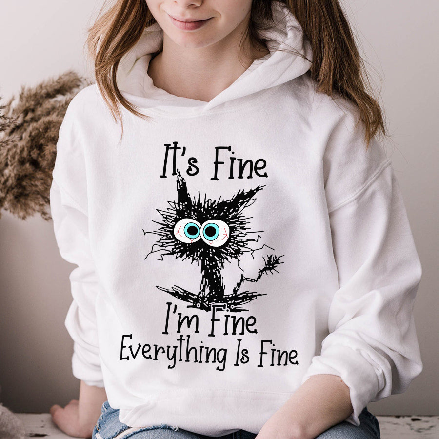 I&#39;m Fine Everything Is Fine cat shirts, Funny cat Shirt, Cat Lover Gift, Cool cat unisex cotton t shirt