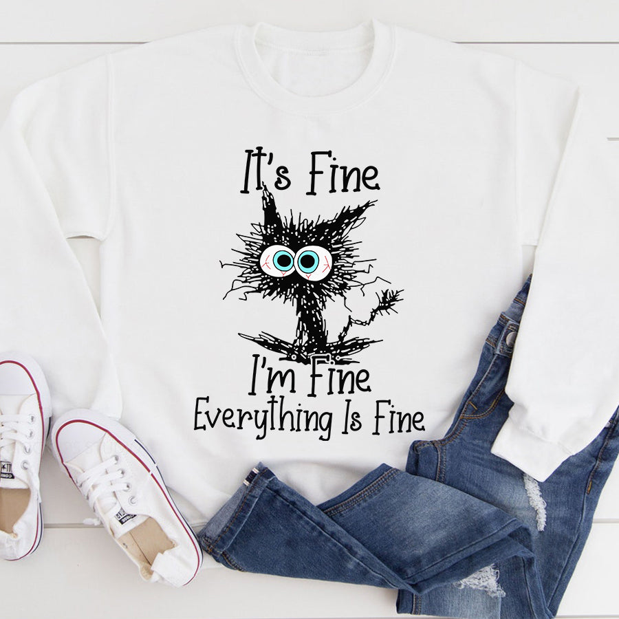 I&#39;m Fine Everything Is Fine cat shirts, Funny cat Shirt, Cat Lover Gift, Cool cat unisex cotton t shirt