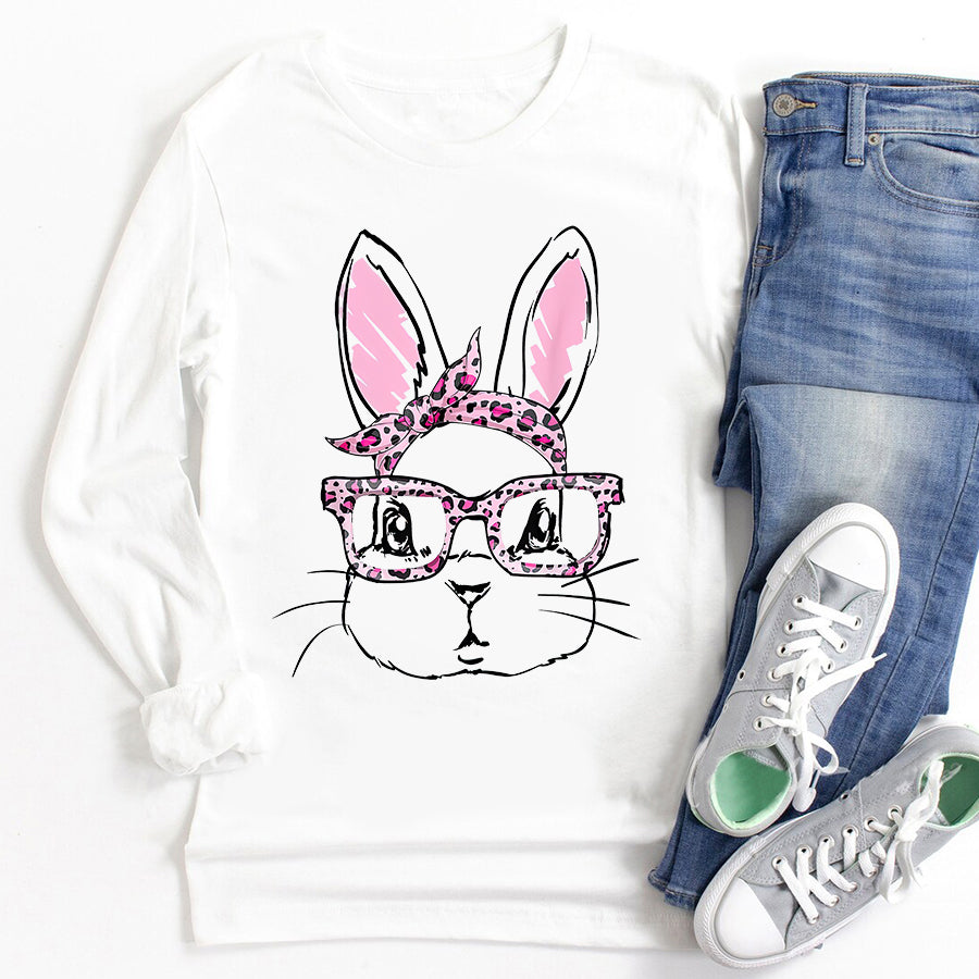 Easter Shirt Cute Bunny Face Leopard Bow Tie Easter Day T-Shirt Funny Easter Gift For Girls and Women