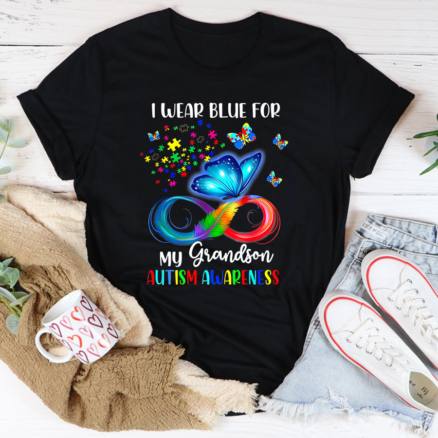 I Wear Blue For My Grandson Autism Awareness Grandpa Grandma T-Shirt Autism Awareness Shirt
