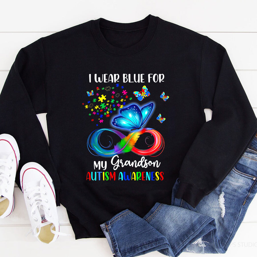 I Wear Blue For My Grandson Autism Awareness Grandpa Grandma T-Shirt Autism Awareness Shirt