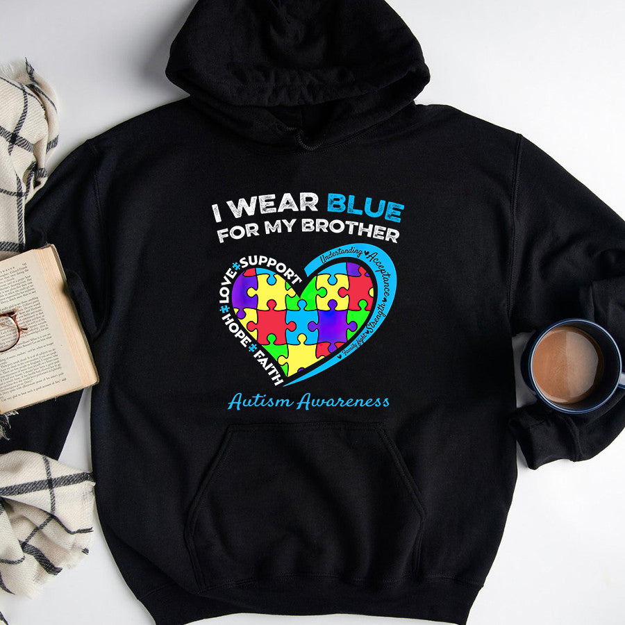 I Wear Blue For My Brother Kids Autism Awareness Sister Boys T-Shirt Autism Awareness Shirt