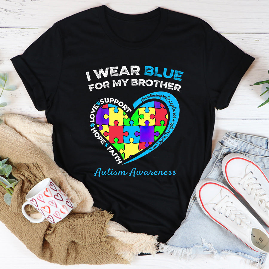 I Wear Blue For My Brother Kids Autism Awareness Sister Boys T-Shirt Autism Awareness Shirt