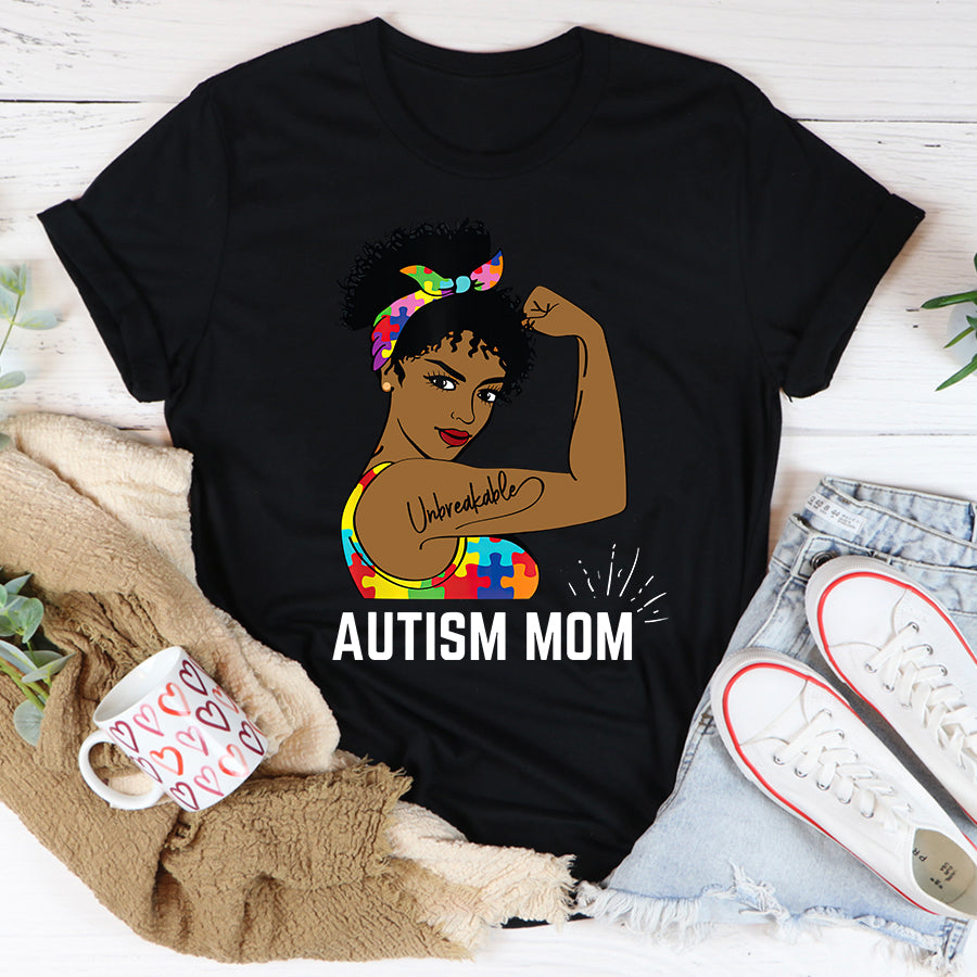 Autism Awareness Mom Life April Afro Mother Black Women Gift T-Shirt Autism Awareness Shirt For Women