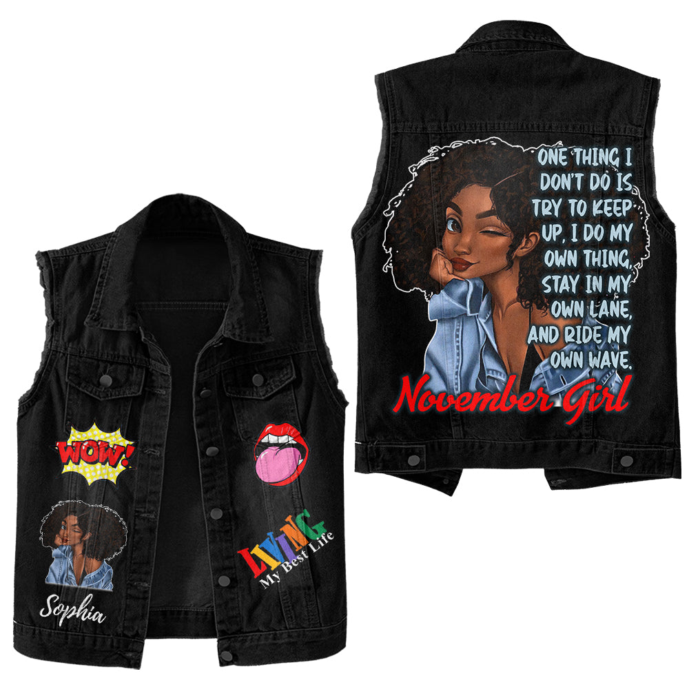 Premium Log Denim Vest - November Birthday Gifts, Custom Birthday Gift, Queens Are Born In November