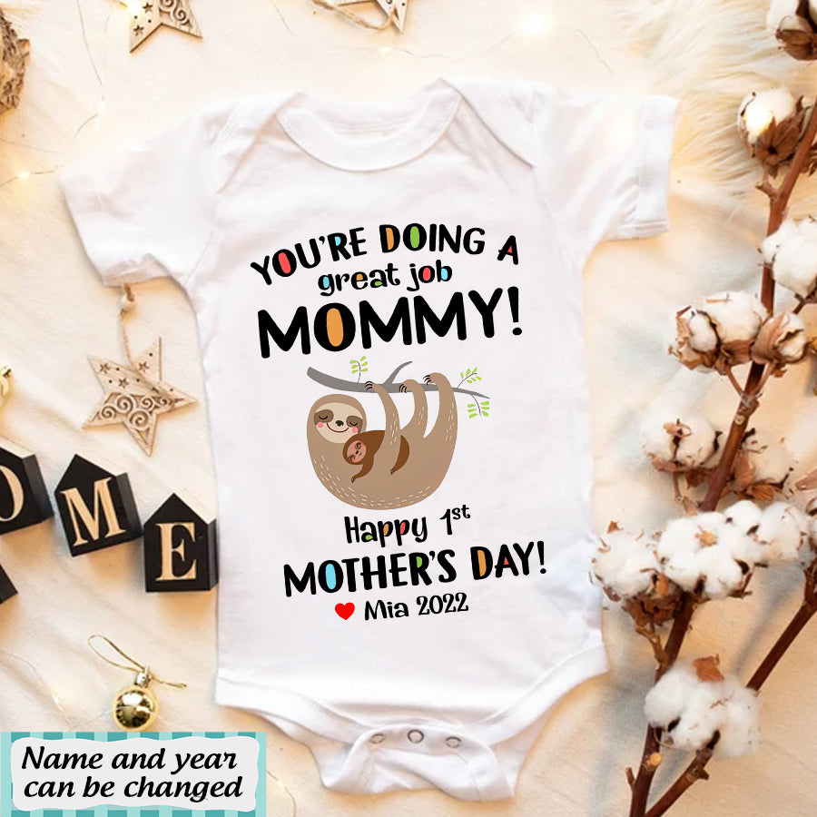 Personalized Newborn Onesie, First Mothers Day Onesie, Mother&#39;s Day Tee Shirts, Sloths Onesie, Newborn Onesie, Funny Mothers Day Shirts, Mother Day Gift