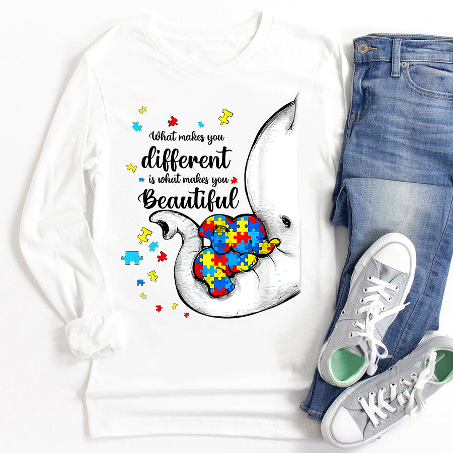 What Makes You Different Elephant Mom Autism Child Awareness T-Shirt Autism Awareness Shirt For Women