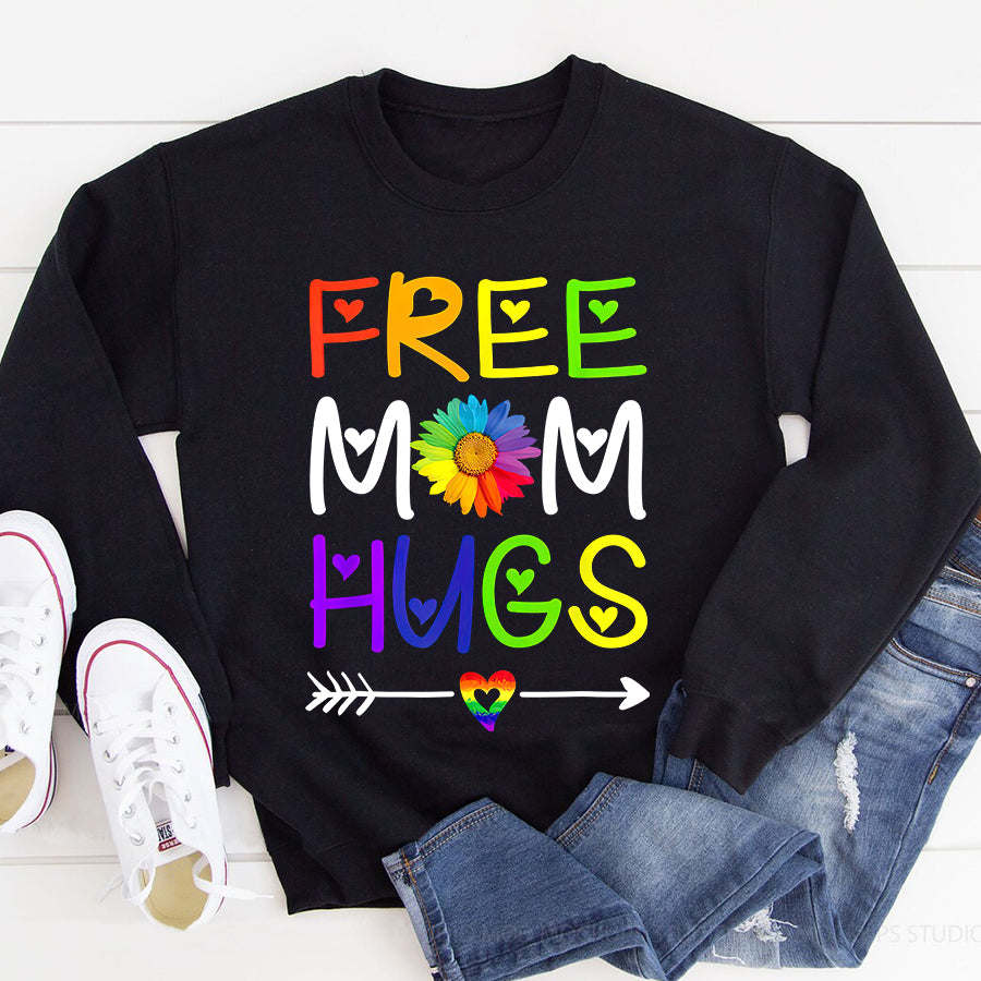 LGBT Shirts, Rainbow Pride Shirt, Free Mom Hugs Daisy Rainbow Heart LGBT Pride Month T-Shirt