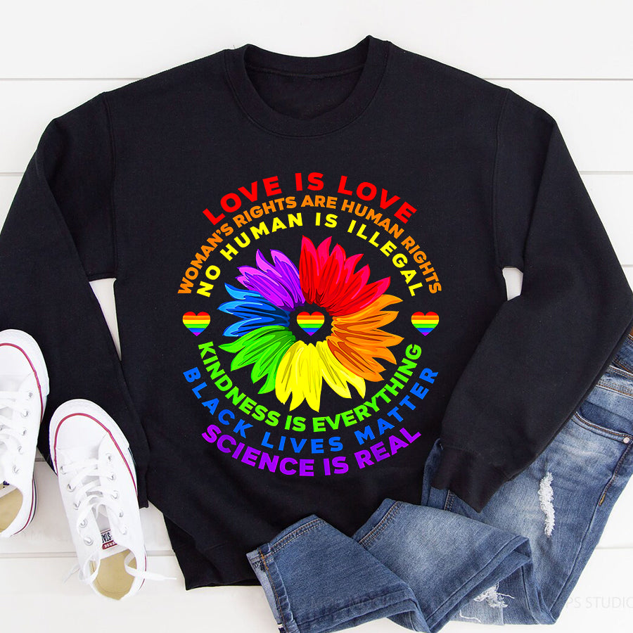 LGBT Shirts, Rainbow Pride Shirt, Flower Rainbow Human Black Lives Rights Science LGBT Pride T-Shirt