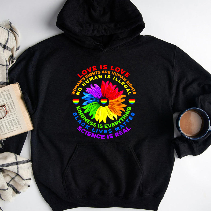 LGBT Shirts, Rainbow Pride Shirt, Flower Rainbow Human Black Lives Rights Science LGBT Pride T-Shirt