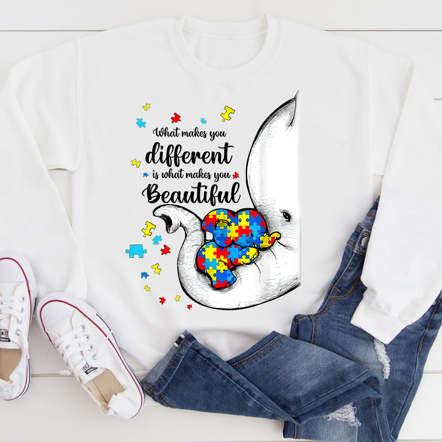 What Makes You Different Elephant Mom Autism Child Awareness T-Shirt Autism Awareness Shirt For Women