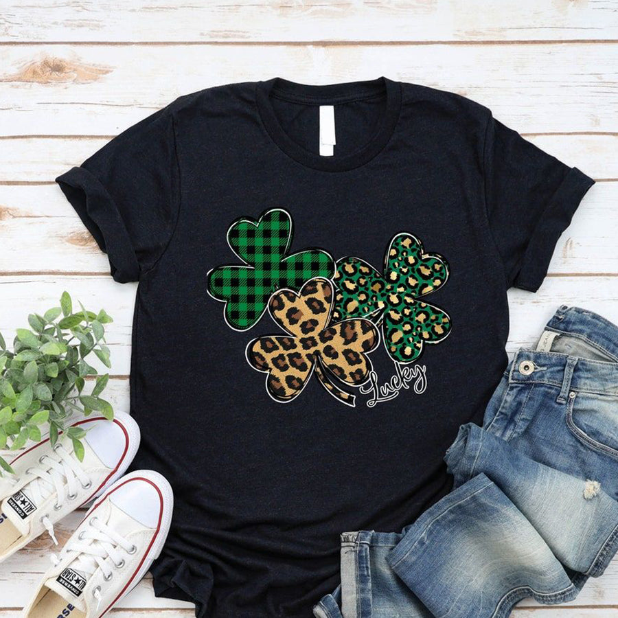 Green Leopard Print Shamrock T-shirt For St Patricks Day, Green Day Shirt, St. Patricks Day Shirt, Shamrock Clover Tees, Lucky Shamrock Tee